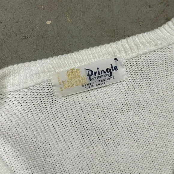 Vintage Pringle of Scotland Colorful Diamond Cotton V-Neck Sweater Knit Small - Picture 4 of 5